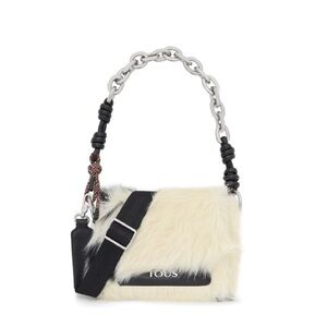 Tous Black and Cream Faux Fur Shoulder Bag